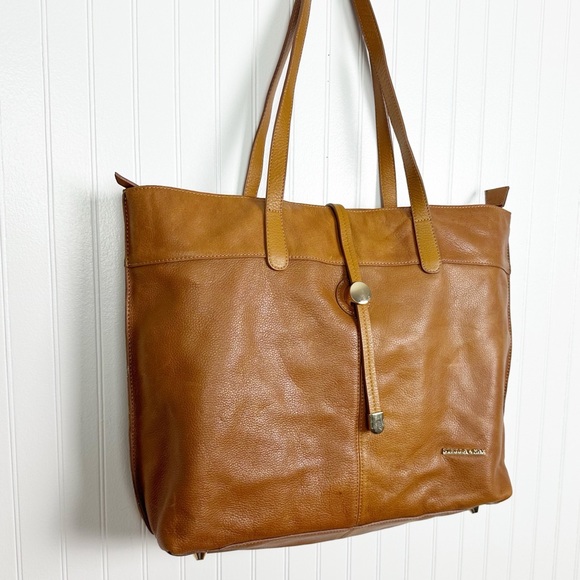 STELLA & MAX LEATHER LARGE CONAC BROWN SHOULDER TOTE BAG - Picture 12 of 12